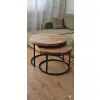 Podwójny stolik kawowy z okrągłym blatem drewnianym 2w1